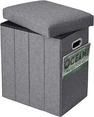 Collapsible Fabric Storage Ottoman Slim Folding Foot Stool Grey 16.5X16.5X11.8In - Image 1 of 4