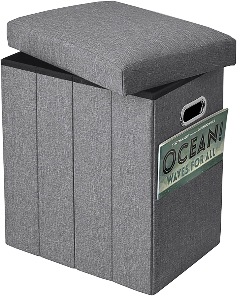 Collapsible Fabric Storage Ottoman Slim Folding Foot Stool Grey 16.5X16.5X11.8In - Image 1 of 4