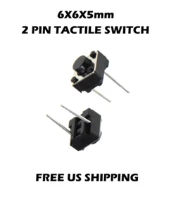 25/50/100pcs 6x6x5mm 2 Pin Micro Momentary Push Button Tactile Switch Free Ship - Picture 1 of 1