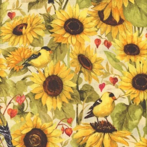 Sunflower Splendor By Wilmington Prints - Cream Finch Flowers  #83327-257 - Image 1 of 1