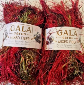 Gala Mix Yarn Burgundy, Blanc Green Eyelash Novelty - lot of 2 - Picture 1 of 2