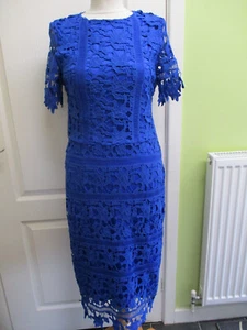 BOOHOO SIZE 10 WOMENS BLUE CUT-OUT EMBROIDERED PENCIL DRESS OPEN BACK - Picture 1 of 6