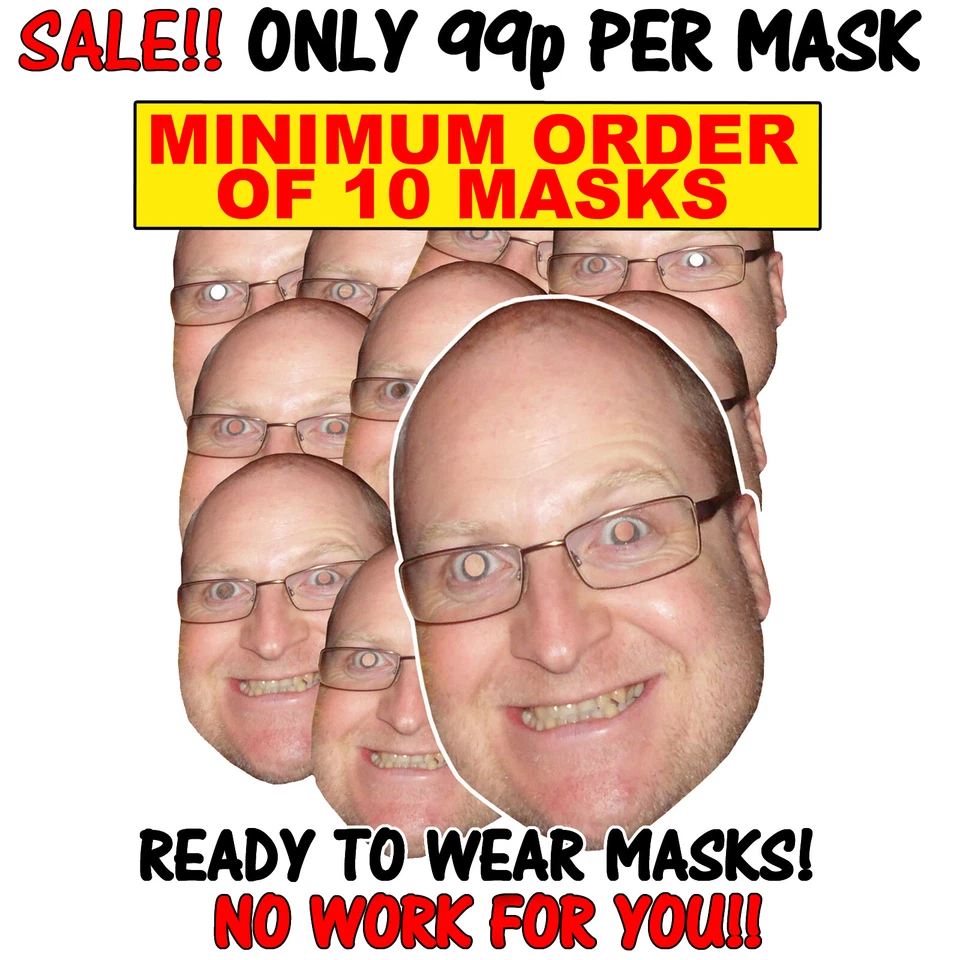 PERSONALISED CUSTOM FACE MASKS  - SEND A PIC & WE SUPPLY FULLY FINISHED PRODUCT! - Image 1 of 1
