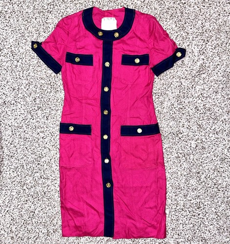 Abito donna vintage CELINE Paris rosa con bottoni in rayon taglia 42 made in France