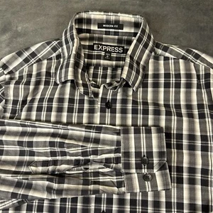 Express Shirt Mens Small Black White Plaid Button Up Long Sleeve Modern Fit 14 - Picture 1 of 10