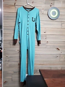 Seltener Fund ""Tail End"" Erwachsene Faule Spaß einteiliger Anzug Pyjama türkis Baumwolle - Bild 1 von 6
