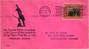 #651 2 Cents Vincennes 1st FIRS Floyd Shockley FDC Planty #651-10B PINK ENVELOPE - Picture 1 of 1