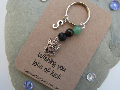 ANGELS & ELEPHANTS Good Luck Keyring, Diffuser Keychain, Gemstone, Personalised, Angel Gift