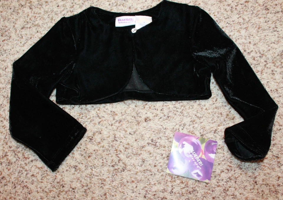 BLUEBERI BOULEVARD Girls' Size 6 VELOUR SHRUG SWEATER (black; neck button) NWT - Image 1 of 1