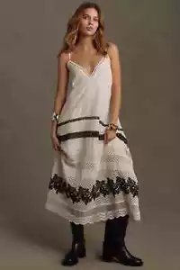 NWT ANTHROPOLOGIE Sleeveless V-Neck Lace Boho Midi Dress Black & White PS $248 - Picture 1 of 10