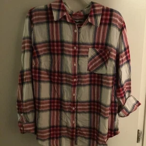 Ava & Viv Womens Flannel Red White & Blue Button Up 1X Shirt New Plus Size - Picture 1 of 3