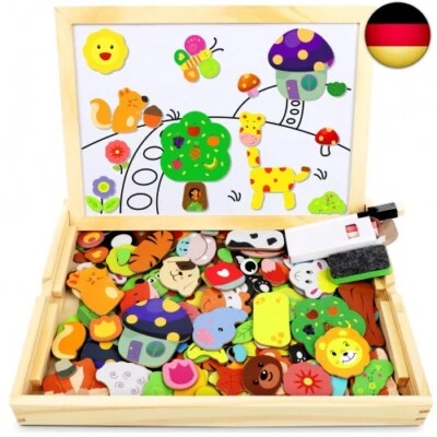 Jojoin Holzpuzzle mit Doppelseitiger Tafel, Puzzles, 110 Stück Tiermuster