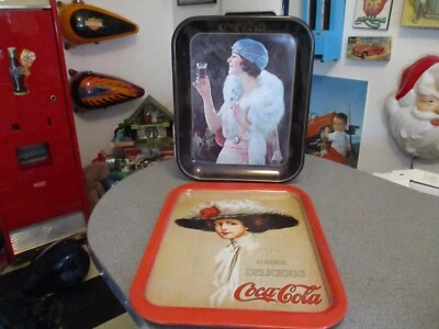 VINTAGE LOT OF 2 COCA COLA TRAY FLAPPER GIRL SEVING TRAY 1973 WW SHIPPING - Image 1 of 4