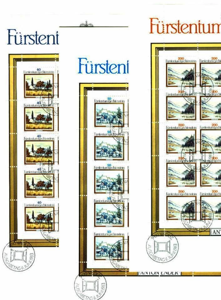 Liechtenstein P06 used 3 Mini sheet 1983 Art painting Landscape CV 70 eur - Image 1 of 1