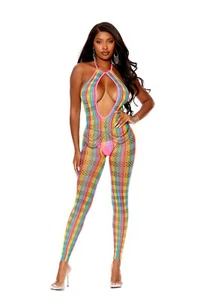 sexy ELEGANT MOMENTS rainbow HALTER keyhole BACKLESS footless NET bodystocking - Picture 1 of 5