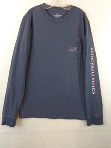 Vineyard Vines Shirt Boy's L (16) Blue T Shirt Long Sleeve Whale Logo - Picture 1 of 12