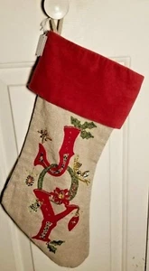 Pier 1 JOY Embroidered Christmas Stocking 21" Felt Cuff Fabric Lined New W/Tags - Picture 1 of 7