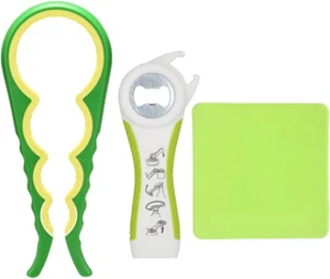 Jar Opener and Bottle Opener with Silicone Jar Gripper to Remove Stubborn Lids, - Picture 1 of 12