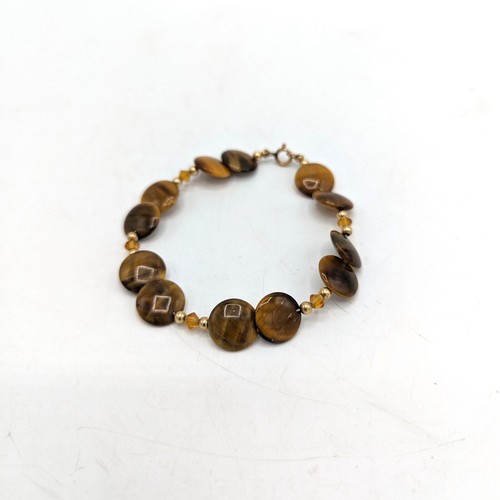 VALENTINO Bracciale Vintage Naturale Lucido Occhio di Tigre Perline 7" Reiki Guarigione Meditazione