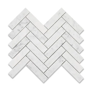 Italian White Carrara Marble 1 x 4 Herringbone Mosaic Tile Polished for Kitch... - Picture 1 of 8