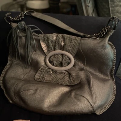 Chi By Falchi Hobo Bag Women's Gray Leather And Snake Skin Leather Shoulder Bag - Image 1 of 4