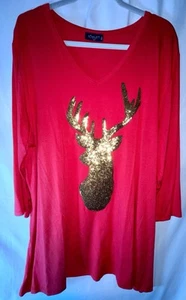 Camicia Scarletta Rossa Con Cervo Oro Manica 3/4 Pull Over Donna Taglia 3X - Foto 1 di 6