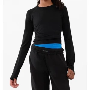Athleta Girl Power Up Sport Length Top Black Long Sleeve Seamless Stretch Kid 14 - Picture 1 of 12