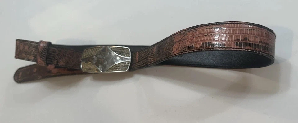 Prada Pink  Peach Python Belt With Green Snakeskin Buckle Western Style - Image 1 of 4