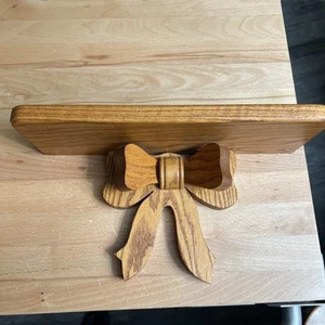 (259). Vintage Wood Wall Shelf Bow & Heart shape 14" Farm Country Cottage Decor - Picture 1 of 8