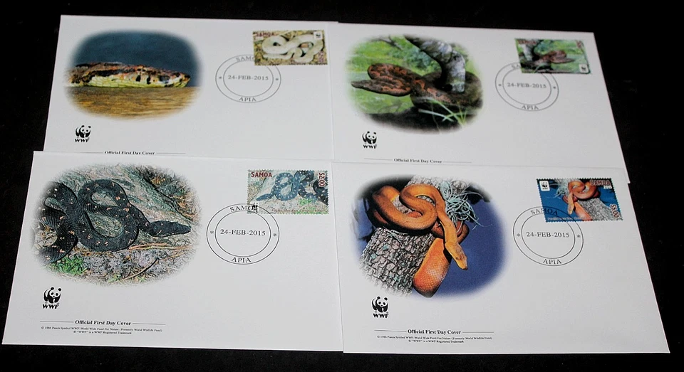 SAMOA 2015 WWF, PACIFIC TREE BOA SERPIENTES JUEGO DE 4 EN 4 CUBIERTAS WWF PRIMER DÍA Foto 1 de 1