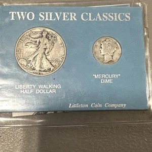 Zwei Silberklassiker ~ 1944 Liberty Walking Half Dollar & 1937 Mercury Dime Münzen - Bild 1 von 1