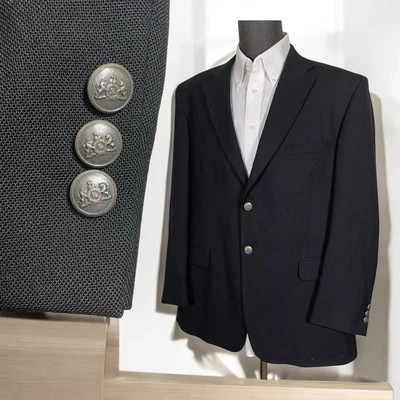 Abrigo deportivo Stafford para hombre 44R negro liso poliéster lana plata metal botones Foto 1 de 4