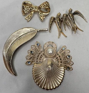 Vintage goldfarbene Brosche Anstecknadel sortiert 4 Stück Art Deco MCM Schmuck - Bild 1 von 10