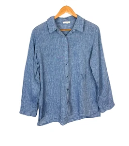 Eileen Fisher Hemd Gr. XXS Blau 100% Bio Leinen Preppy Nachhaltig Knopfleiste - Bild 1 von 15