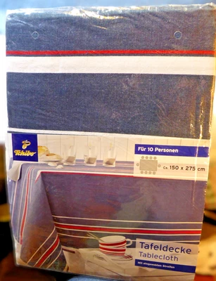 Tischdecke Tafeldecke 150 X 275 cm Grau mit Rot-Weißen Streifen Neu und OVP  - Bild 1 von 4