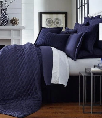 Southern Living HEIRLOOM LINEN New Sham Pillow Case Euro Standard King Sham Navy Foto 1 de 4