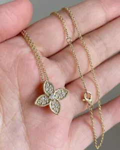 1Ct Round Lab Created Diamond Clover Pendant 14K Yellow Gold Plated Free Chain - Picture 1 of 5