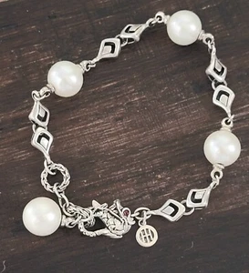 John Hardy Ruby Eye Pearl Dangle Naga Clasp Bracelet with JH Hangtag 13.8gr - Picture 1 of 6