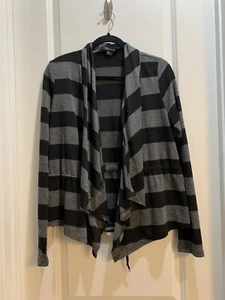 Forever 21 Cardigan Sweater Black/Gray Stripe Open Drape Front Drape Belted Med - Picture 1 of 6