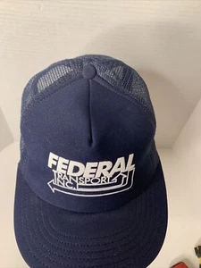 Vintage Federal Transport Inc Truckers Hat Ball Cap Snapback Blue Mesh - Picture 1 of 16
