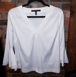 White House Black Market-10-White V-neck Blouse with Layered Flared Sleeves - Picture 1 of 11