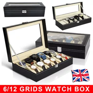 6/12 Grids Watch Storage Case Display Box Jewelry Organizer Holder Leather Mens - Picture 1 of 15