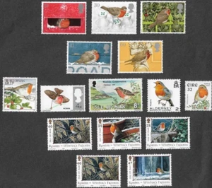 Robins-Birds -stamps 15 all different collection mnh( inc.2 complete sets) - Picture 1 of 1