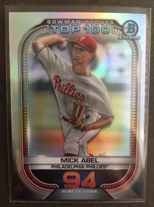 MICK ABEL 2021 BOWMAN CROMADO BOWMAN SCOUTS TOP 100 #94 RC ROOKIE BTP-94 PHILLIES - Imagen 1 de 2