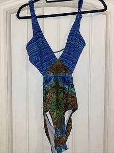 Venus Bathing Swim Suit One Piece Blue Geometric Swimsuit Size 4 - Picture 1 of 3