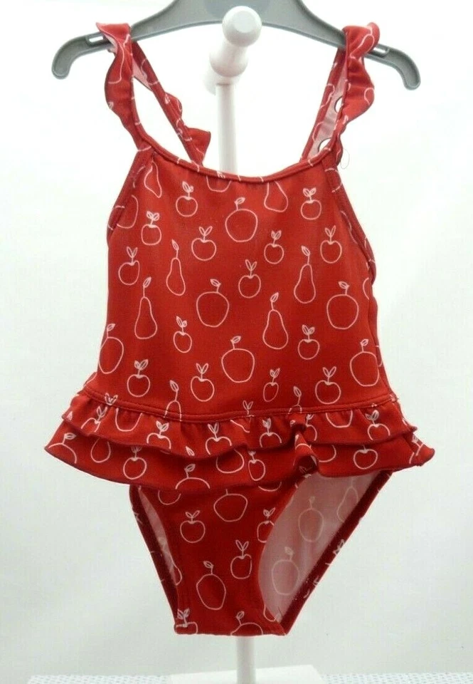 Kitchoun maillot de bain une pièce à brides rouge motifs pomme poire bébé 6 mois - Photo 1/1
