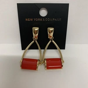 NewYork&Co Gold/Red linear drop earrings - Picture 1 of 1