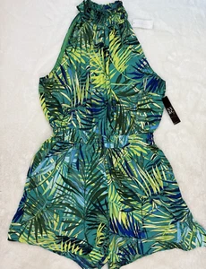 New York & Company Women's Large Skort Dress Palm Hawaiian Sundress Green Casual - Imagen 1 de 10