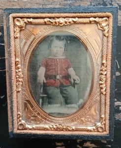 Ambrotype Young Girl Child Portrait Colored Union Now and Forever Flags - Picture 1 of 10