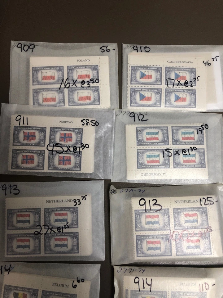 909-21 Overun Country Plate Blocks Cat Value $1773 - Image 1 of 3